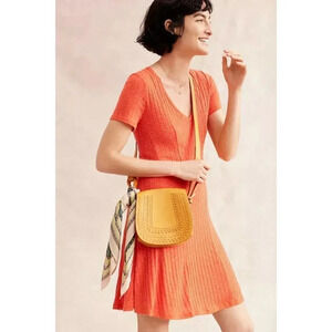 Anthropologie Dolan Ribbed  Vneck Short Sleeve Fit And Flare Coral Dress